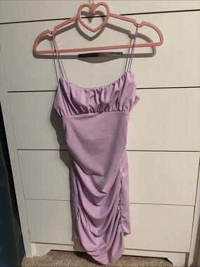 Reigning Queen Spaghetti Strap Lilac Ruched Mini Dress Size Small